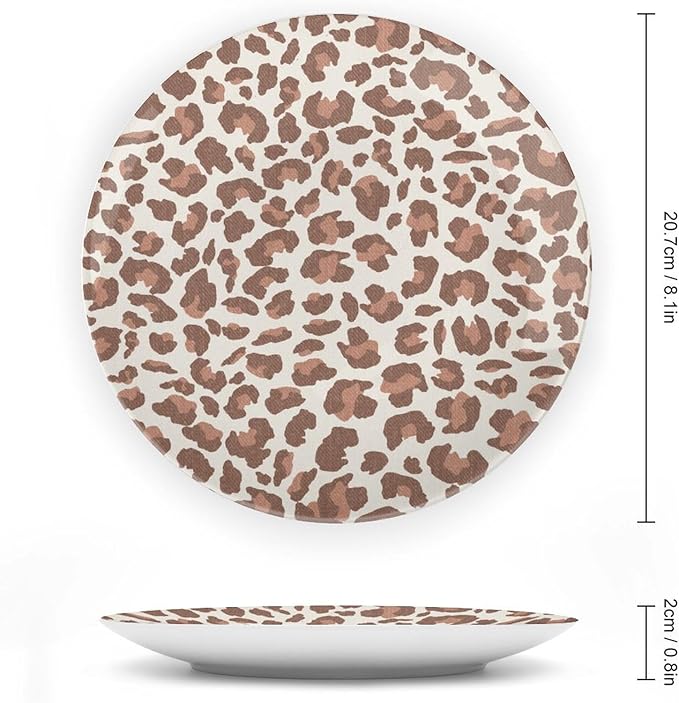 Ceramic Decorative Plate Leopard Animal Print Brown And Gray Custom Decor for Display Farmhouse Wall Club Ceramic Display Plate 1 Plate with 1 Display Stand, Multi Sizes, Gifts for Men Women
