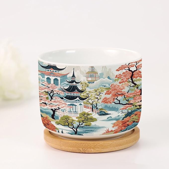 3 Piece Blue Asia Tiered Tower Coral Pink Flower Small Pot for Flowers Asian Style Chinoiserie Succulent Planters for Indoor Chinoiserie Garden Scenery Ceramics Plant Pot