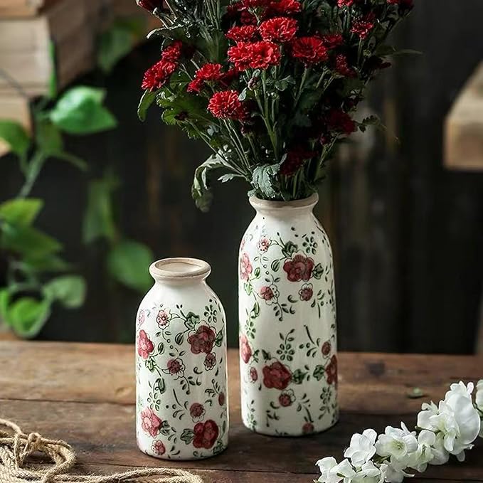 Mini Vintage Rustic Flower Vase,Farmhouse Flower Vase for Home Decor,Chinoiserie Ceramic Vases for Table,Bookshelf,Living Room Centerpieces,Small Bud Vases 6.1 Inch