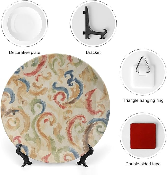 Rainbow Die-Tye Ikat Plates Ceramic Decor for Display Wedding Wall Personalized Halloween Idea Gifts Ceramic Craft for Decorative Ornaments Including Bracket And Special Hook, Multi Sizes by Choosing