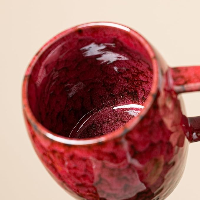 Rustic Red Ceramic Coffee Mug 15oz - Handcrafted Artisan Mug with Comfortable Handle, Unique Design for Coffee Lovers, Dishwasher Safe