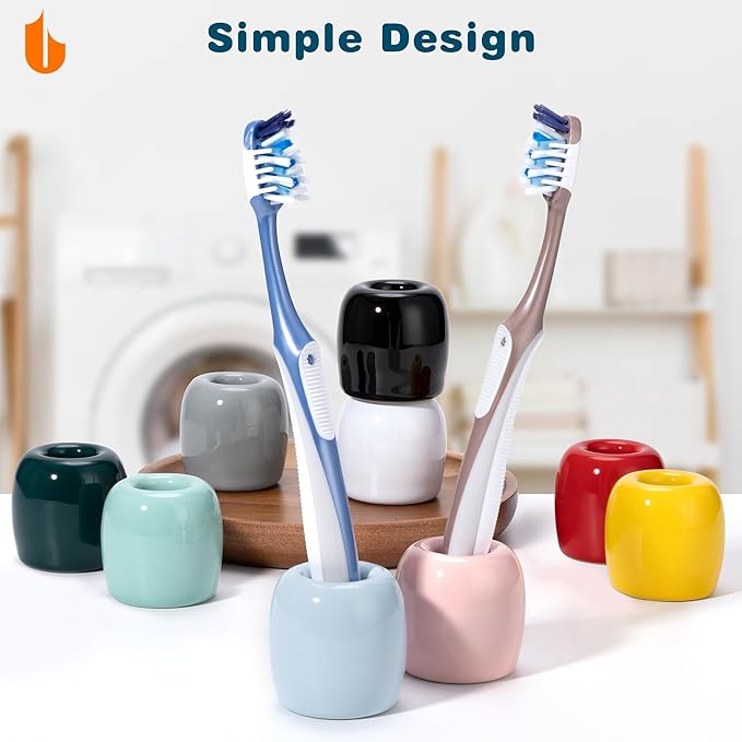 Urbanstrive Ceramic Toothbrush Holders for Bathrooms, Sleek Tooth Brush Holder Toothbrush Stand Tooth Brushing Holder, Portable Bathroom Accessories Organizer, Pink, 2 Pack