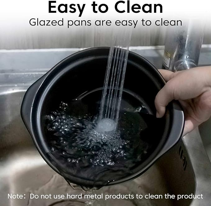 1.9 Quart Black Ceramic Clay Pot for Cooking with Lid - Korean Stone Pot, Healthy No-Coating Earthenware Casserole, Soup Rice Hot Pot Cookware