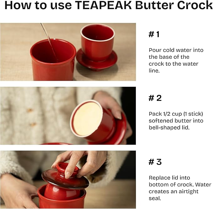 Stoneware Butter Crock with Lid, Ceramic Butter Dish with Water Line, Countertop Butter Keeper, Butter Holder for Countertop, Red Gradient