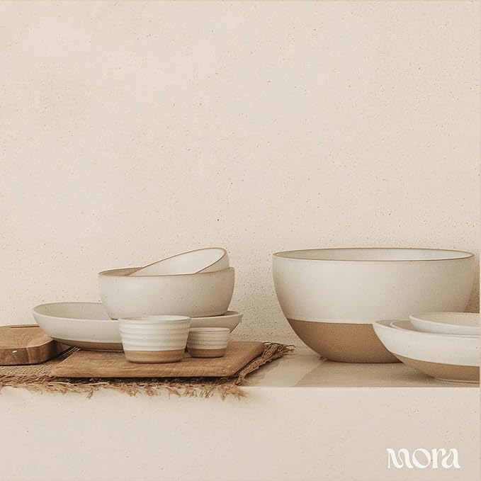 Mora Nano Ramekins Set of 4, 2oz Ceramic Pottery Sauce Cups - Microwave, Oven and Dishwasher Safe - Oat