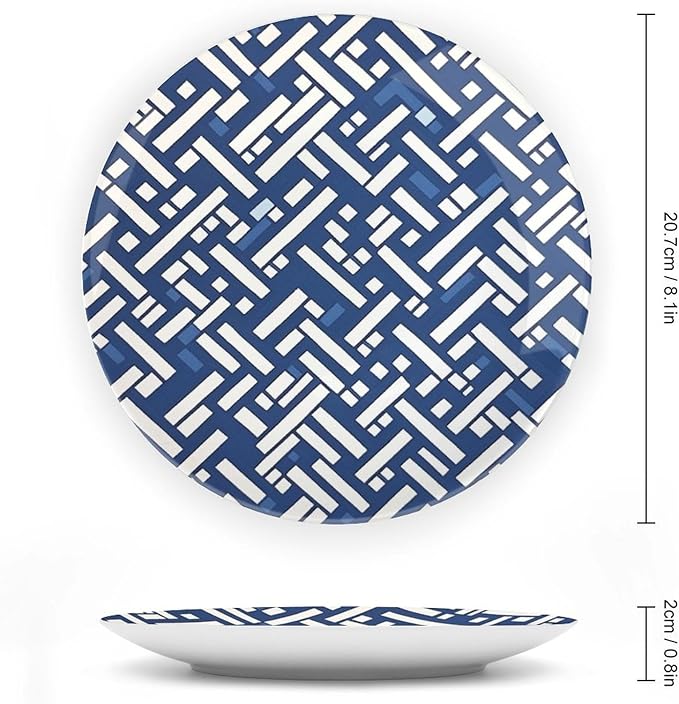 Vintage Plates Navy Blue Geometric Custom Decor for Club Art Decoration Wall Display Wall Decorative Plate with Vertical Stand, Multi Sizes by Choosing, Gifts for Men Women