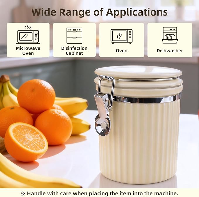 Ceramic Kitchen Canisters Porcelain Food Storage Jar with lie 700ml/24 fl.oz Airtight Freshness Oxidation-Resistant for Flour, Sugar, Coffee,Tea, Oatmeal, Biscuits, Pantry & Countertop Organization