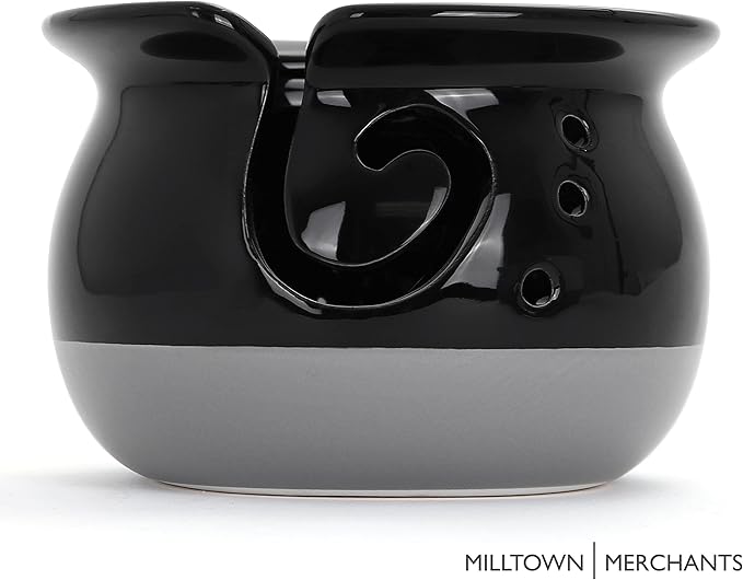 Milltown Merchants Black Ceramic Yarn Bowl - Knitting Accessories - Artisan Ball Holder for Knitting, Crochet, and Storage