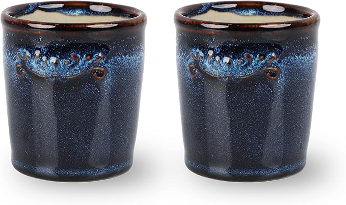 Votive Candle Holder for Home and Kitchen Décor- Ceramic Candle Holder Set of 2 - Navy