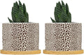 Brown Leopard Print Ceramic Planters African Animal Stripe Planters for Indoor Plants with Drainage Holes and Saucers Pot for Home Office Decoration