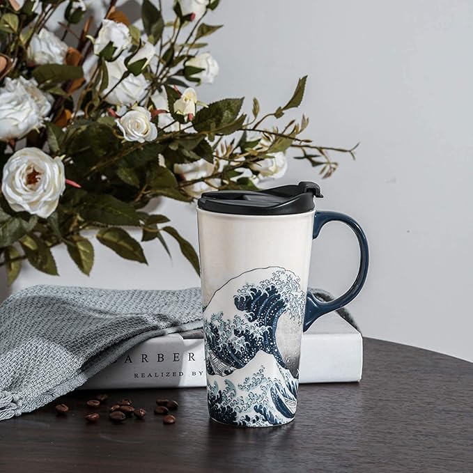 Topadorn 17 Oz Ceramic Coffee Travel Mug with Spill Proof Lid & Handle, Microwave Dishwasher Safe Coffee Cup, Tea Cup with Gift Box for Men and Women