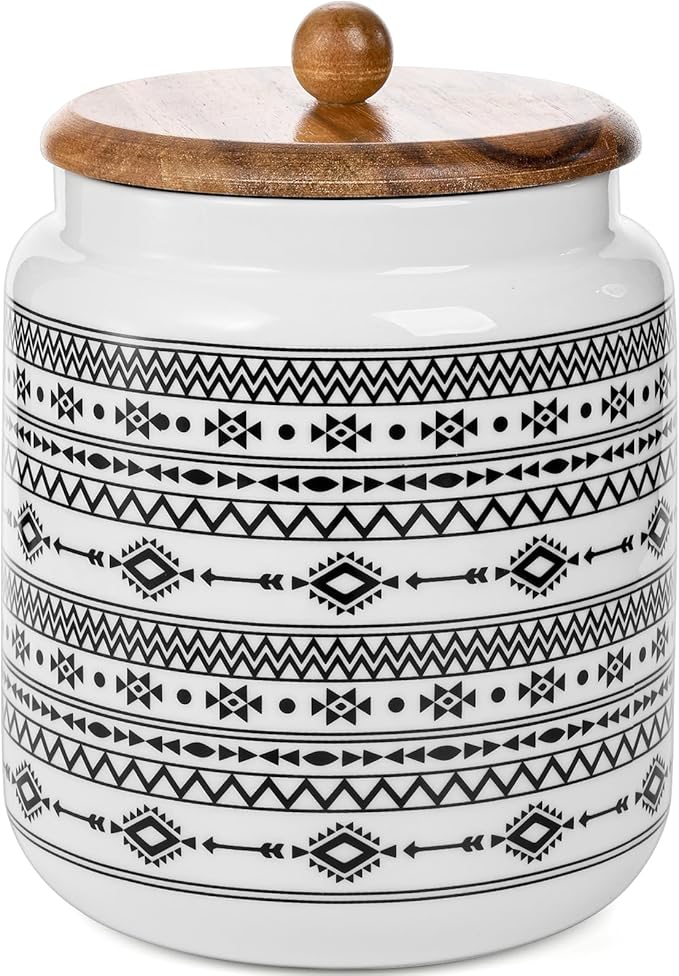 Hedume Kitchen Canister, Ceramic Large Food Storage Jar with Airtight Seal Wooden Lid, 100 Fl Oz Porcelain Food Storage Canister for Home and Kitchen Serving for Coffee, Sugar, Tea, Flour and More
