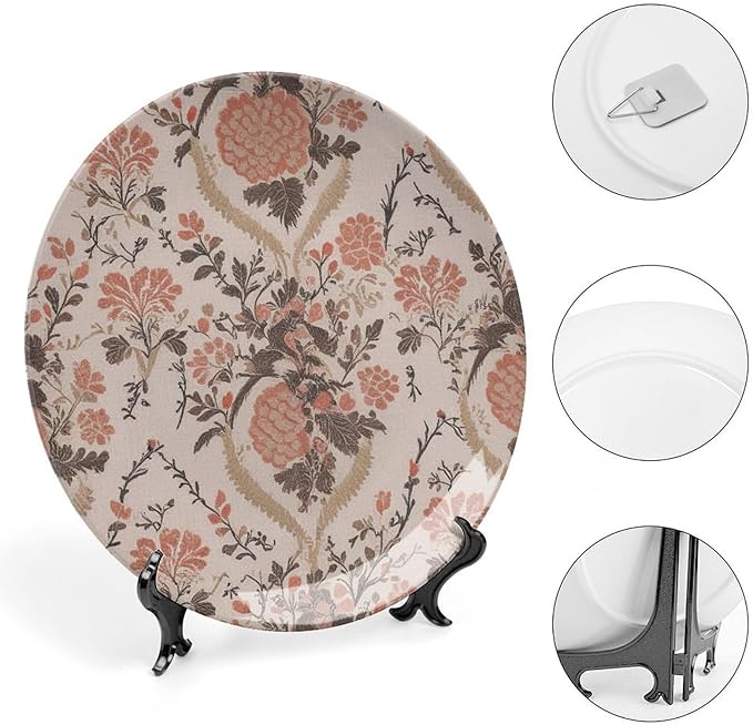 France Toile Garden Rosewood Ceramic Decorative Plate Decor for Wedding Farmhouse Display Personalized Halloween Idea Gifts Dinner Plates Including Bracket And Special Hook, Multi Sizes by Choosing