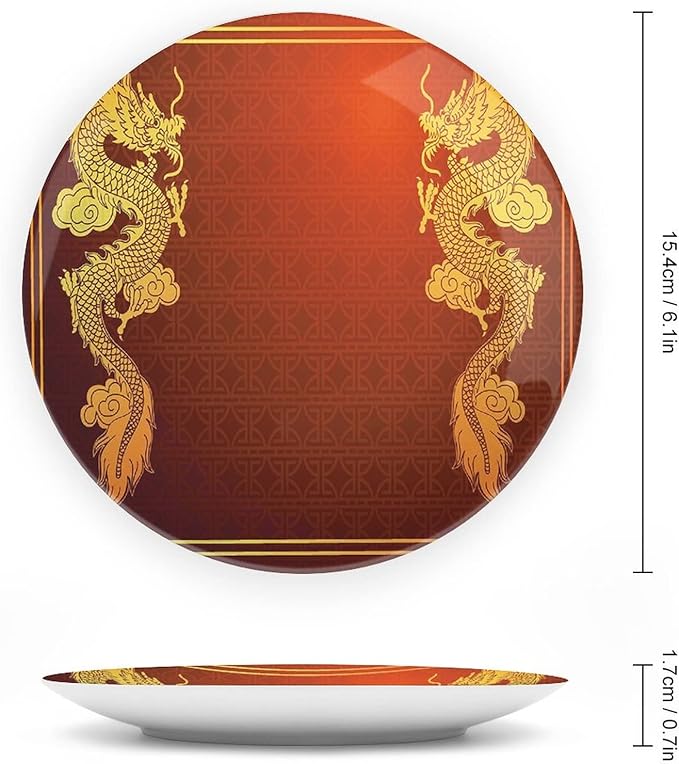XISUNYA 6 Inch Decorative Plate, Dragon Dinner Plate, Chinese Historical Asian Eastern Motif Legendary Creature Print Ornament Display Plate Handmade Plate Wedding Christmas Thankgiving Gifts