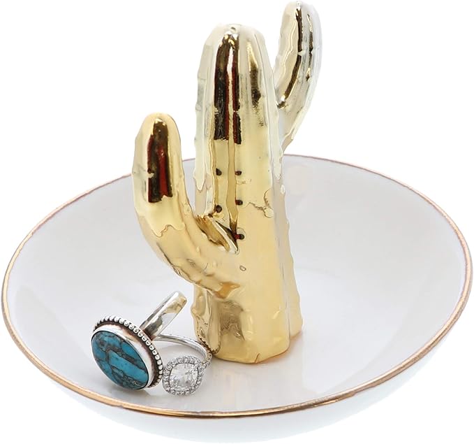 Li'Shay Ceramic Ring Tray Holder Small Figurine Jewelry Trinket Tray - Cactus