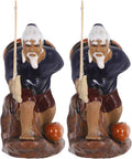 Mini Fisherman Sculpture 2pcs Ceramic Feng Shui Figurines for Bonsai Garden Aquarium Decoration Asian Fishing Statue for Desktop Micro Landscape