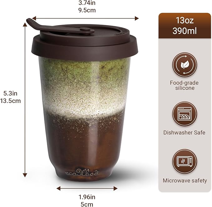 13oz Ceramic Travel Coffee Mug with Lid 2pcs, Modern Ceramic Coffee Cup Fit Car Holder, Portable Coffee Mug w/Sleeve Heat-Resistent for Hot Cold Drinks, Easter Wedding gift &Mother’s Day
