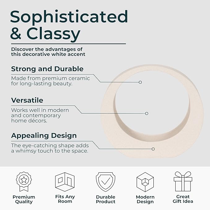 Elegant Ceramic Loop Decorative Object for Home Decor - Sculptural Accent for Bathroom Vanity, Office Desk, and Living Room Decor - Ornaments for Shelf Display and Coffee Table - 11", White