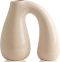 Cream White Ceramic Decorative Pitcher Vase, 7.5 in – Glossy Sculptural Arch-Handle, Modern Home Décor Accent for Fresh or Dried Floral Arrangements, Table/Shelf/Entryway, Giftable