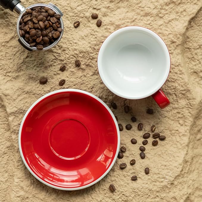 Loveramics Latte Art Mug with Saucer, 10 oz Ceramic Coffee cups with Round Bottom for Latte, Cappuccino, Tea, Espresso, Thick-walled Stoneware Cup Set for Barista - Regular Colours (Red, 10OZ)