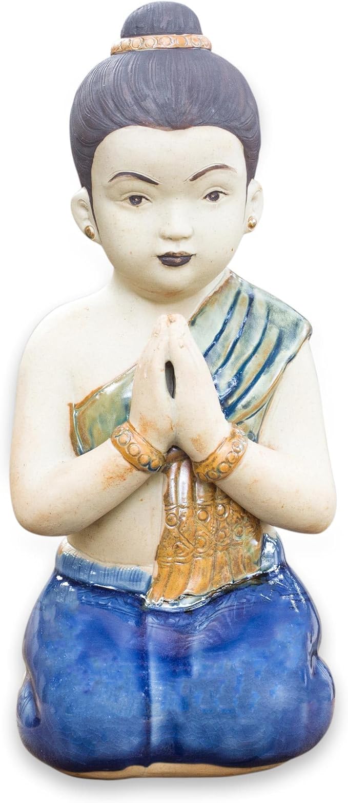 NOVICA Multicolor Ceramic Sculpture, 9.75" Tall 'Thai Sawasdee Girl'