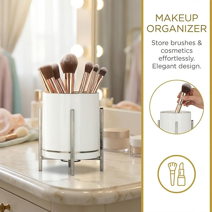 Fork and Spoon Holder Cute, Gold Spoon Stand, Countertop Silverware Holder, Small Utensil Holder for Kitchen Countertop, Ceramic Cup with Gold Trim, Kitchen Decor, 1 Pc