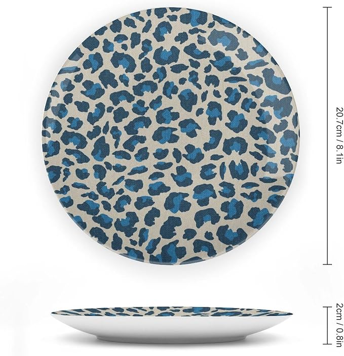 Leopard Animal Print Blue Plates Ceramic, Animals Wildlife with Textures Ceramic Craft for Decorative Ornaments for Table Farmhouse Office Decor, with Display Stand Art Decor for Home Club