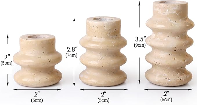 Vixdonos Natural Stone Candle Holder Set of 3 Taper Candle Candlestick Mantle Candle Stand for Home Decor,Wedding,Party and Table Centerpieces(White)