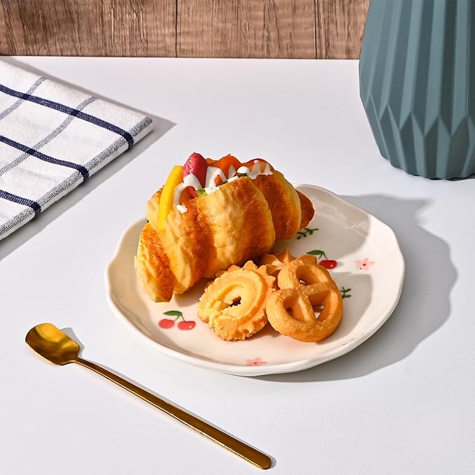Koythin Ceramic Dessert Plates, Cute Fruits Dinner Plate, Creative Plates Design, Printed Flowers Dinnerware for Office and Home, Kitchen Plates for Desserts (Cute Bow)