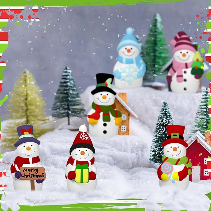 Eersida 6 Sets Winter Ceramics to Paint Ready to Your Own Ceramic Snowman Statues DIY Unpainted Paintable Winter Figurines Kit Crafts with Brush Palette for Christmas DIY