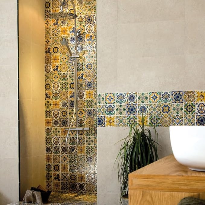 Set of 9 Decorative Ceramic Tiles – Hand Painted Indoor & Outdoor – Spanish Artisan Top Kitchen – Mediterranean Decorative Tilles 3.94x3.94 / One Tile – Durable Colorful – 140 g Each (Mediterranean)
