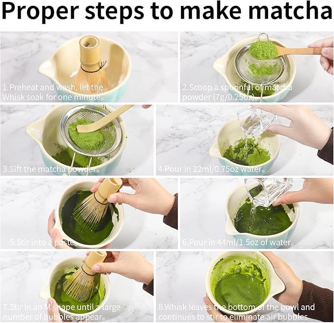 12 Pcs Matcha Whisk Set - Matcha Set Includes Ceramics Matcha Bowl and Cup, Matcha Kit for Ceremony Making Tools, Gift for Family/Friend Gradient blue-green