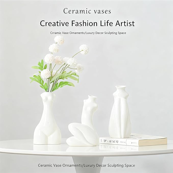 Abstract Female Body Vase - Artistic Butt & Boob Planter Bud Vase, Modern Ceramic Sculpture for Flowers, Funny Unique Home Decor Centerpiece (Akimbo-5.12'' H)