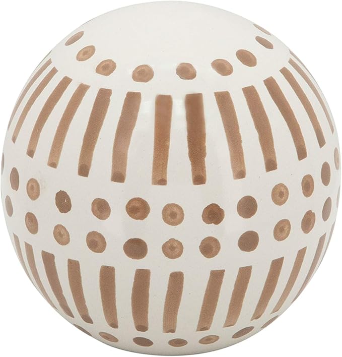 Ceramic Decorative Orbs – Sculptural Decorative Balls for Layered Tabletop Decor, Living Room and Shelf Placement, Boho Pattern Design Home Decor Decorative Objects – 6", 5", 4", Brown and White