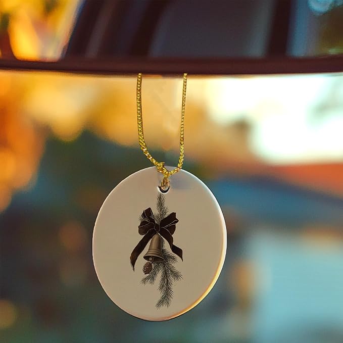 Rustic Christmas Tree Bell Ceramic Ornament Gifts, Winter Neutral Christmas Xmas Tree Decorative Hanging Ornaments for Xmas Holiday Party Decoration, Winter Decorations
