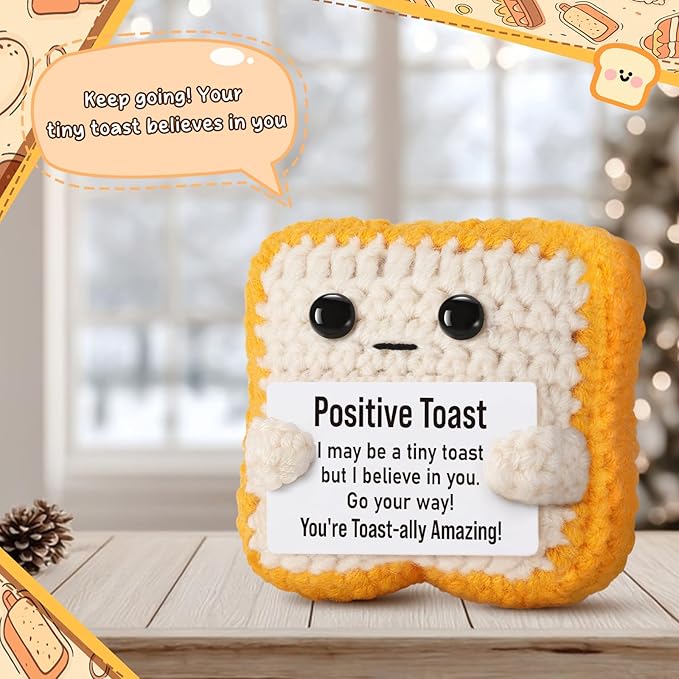 Mini Funny Crochet Toast–Fathers Day Birthday Gifts for Dad Mom Graduation Students, Teacher Appreciation Daughter, Sister, Best Friends–Small Cute Stuff Things, Emotional Positive Crochet Toast Decor