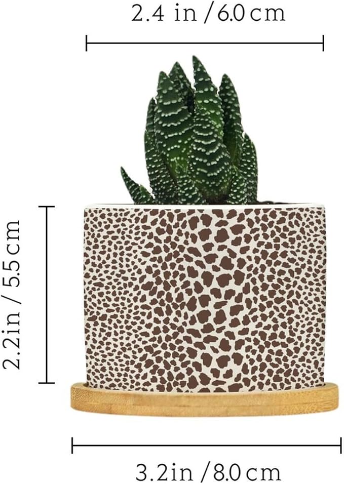 Brown Leopard Print Ceramic Planters African Animal Stripe Planters for Indoor Plants with Drainage Holes and Saucers Pot for Home Office Decoration