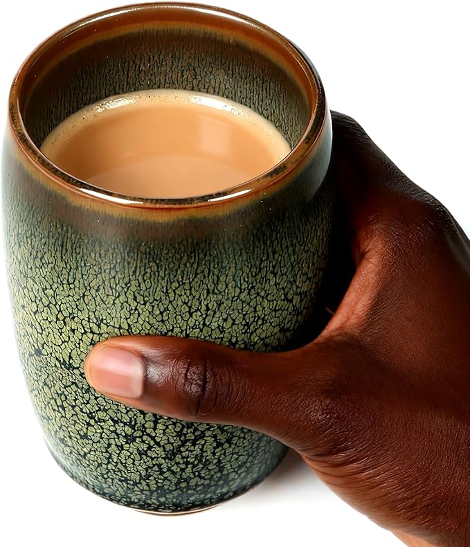 Porcelain Coffee Mug 12 oz, Brilliant Floral Glaze Jianzhan Tenmoku Tea Cup, Handmade Cylindrical Ceramic Mug with no Handles for Coffee, Beer and Tea (Partridge Glaze)