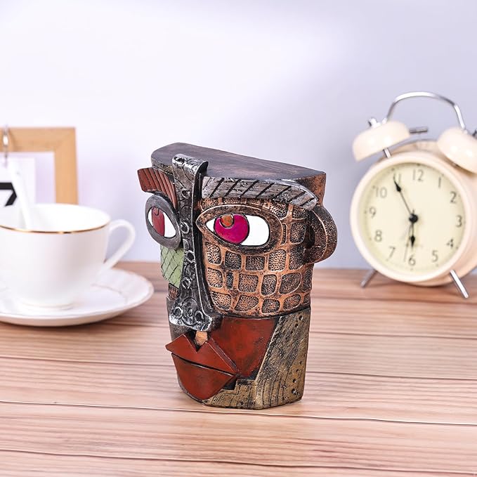 Unique Face Abstract Art Sculpture, Home Colorful Decor Statue for Modern Eclectic, TV Stand Accent, Coffee Table, Shelf, Entrance Table, Office Decor, Funky Quirky Art Decor Gift (Vintage)