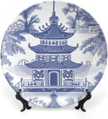 Chinoiserie Blue Asian Pagoda China Plates for Display Home Art Decoration Supplies Wedding Table Holiday Party Decorations Customize Gifts for Men Women Halloween, 6", 7", 9", 10"