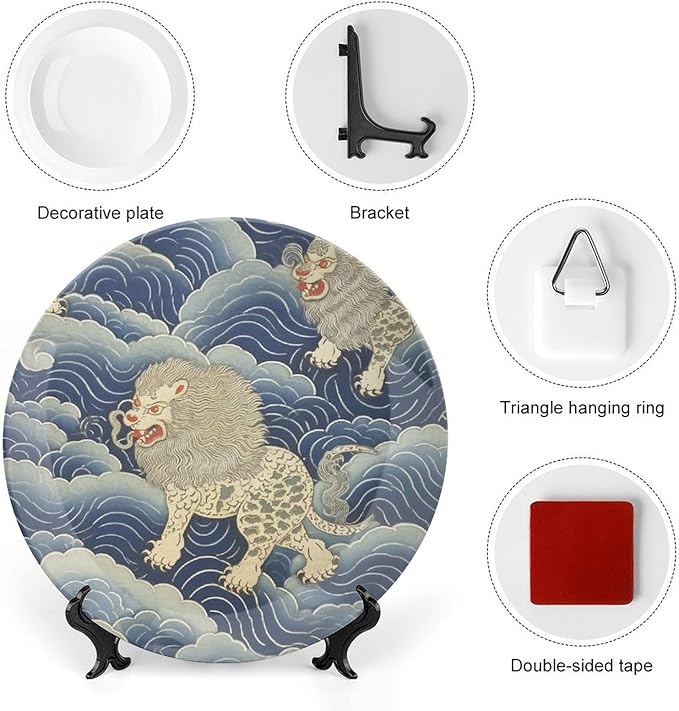 Blue Tibet Tiger China Plates of 6", 7", 9", 10", Customize Hanging Decorative Tiles, Display Club Decorations Farmhouse, with Vertical Stand