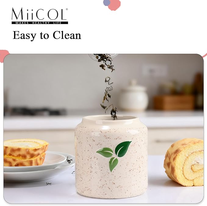 Miicol Ceramic Storage Canister, Tea Canister with Airtight Lid, Round Food Storage Container, Kitchen Storage Jar for Coffee Bean, Flour, Sugar, Pasta, Spices, 20 fl.oz