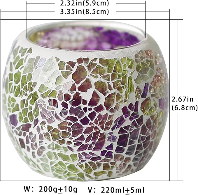 Votive Candle Holders for Table Centerpiece (NO Candles) Wedding Dinner by Candlelight,Tea Light Holders Mosaic Candle Holdes Candlescape Bowl for Valentine's,Christmas Party Decor 1 PC(Pink Green)