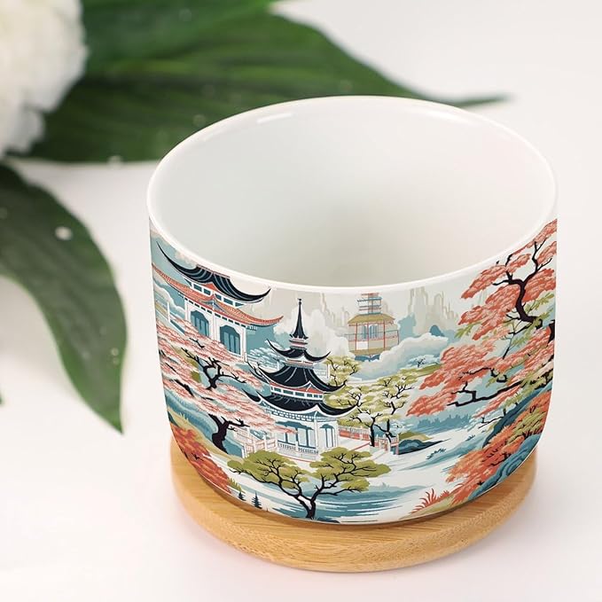 1 Piece Blue Asia Tiered Tower Coral Pink Flower Small Pot for Flowers Asian Style Chinoiserie Succulent Planters for Indoor Chinoiserie Garden Scenery Ceramics Plant Pot