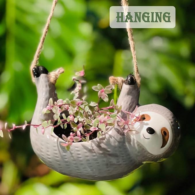 Sloth Hanging Planters for Indoor Outdoor Plants Cute Succulent Pots Ceramic Plant Holder Gifts for Plant Lovers Women Gardeners Mom Gardening Gifts