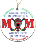 Ice Hockey Mom Ornament -Round Ceramic 3", Holiday Christmas Tree Decoration Keepsake, Hockey Mom from Son Daughter