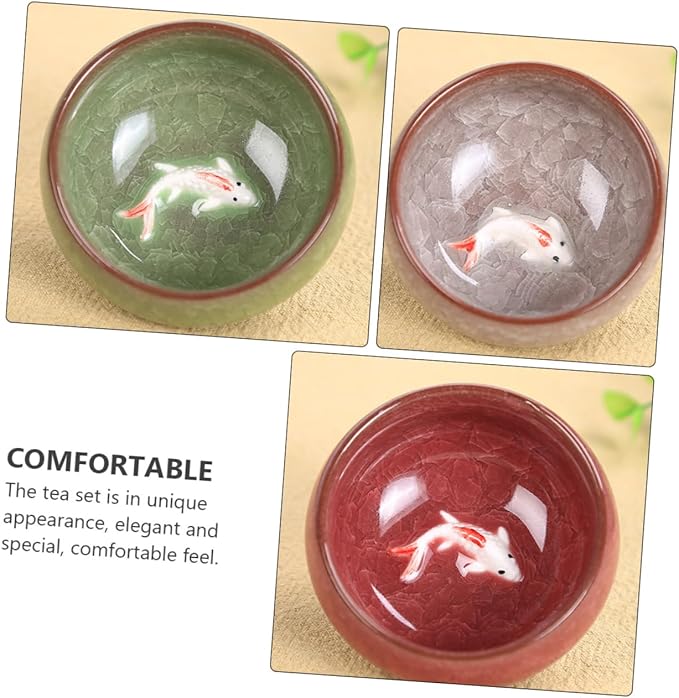Mikinona 6pcs Ceramic Fish Teaware Set Handmade Tea Cup Set Vintage Chinese Design Asian Tea Cup