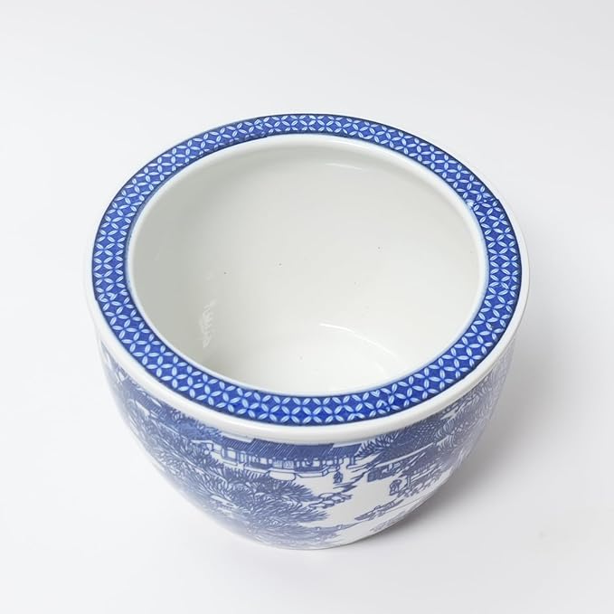 Blue and White Chinoiserie Planter, Blue and White Flower Pot for Indoor Plants, Oriental Pots for Plants, Oriental Porcelain Chinoiserie Pot, Ceramic Asian Planter, Medium