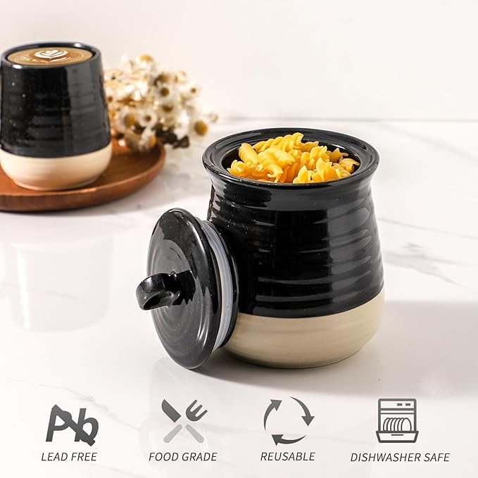 HASENSE Ceramic Food Storage Jar with Airtight Lid, Coffee Cookie Containers for Kitchen Counter, 30 FL OZ Kitchen Canisters for Coffee Beans, Tea, Sugar, Candy, Black Kitchen Decor