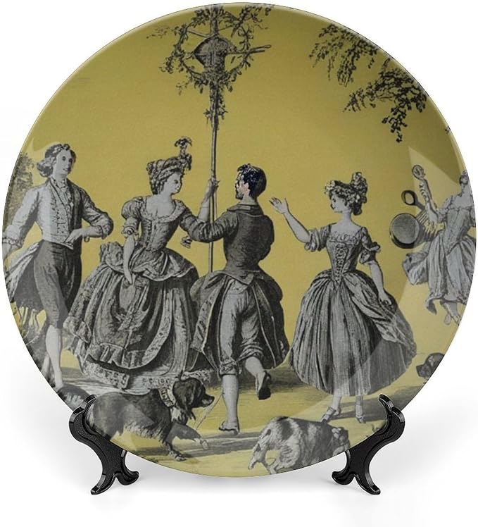 Home Decorations Decorative Plate, Romantic French Toile Personalized Christmas Gifts Ceramic Craft for Decorative Ornaments for Wall Household Farmhouse Decor, Including Bracket And Special Hook